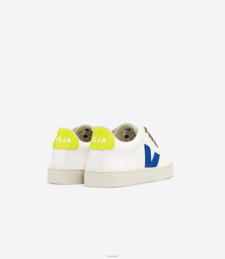8JL44341Veja Esplar-Schnürsenkel, chromfreies Leder, weiß, indigo, jaune fluo