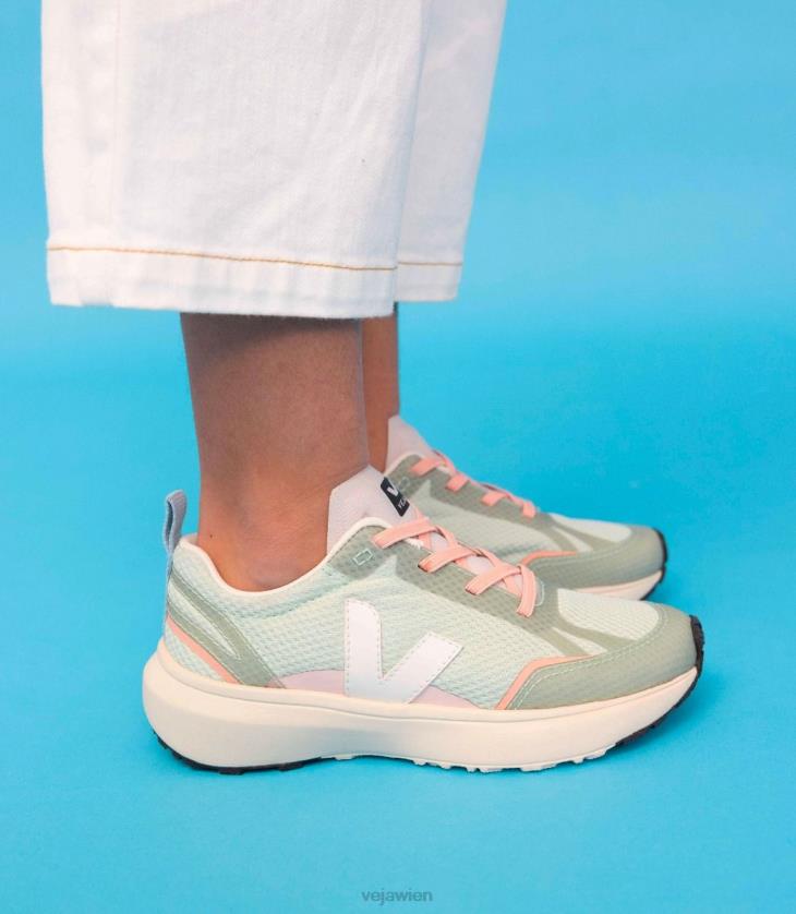 8JL44390Veja Kanarische elastische Schnürsenkel Alveomesh Matcha weiß