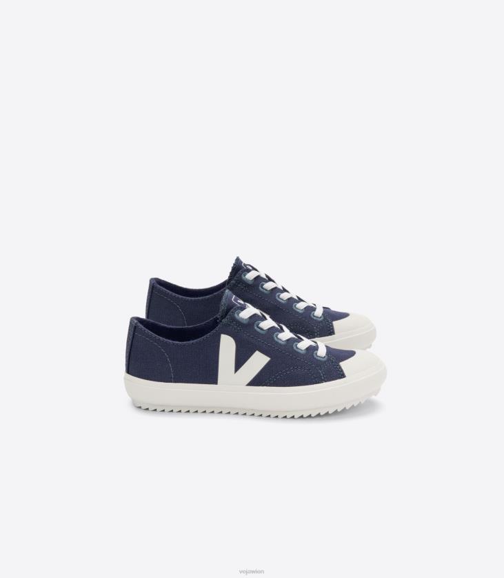 8JL44392Veja Flip elastische Schnürsenkel Canvas Marine Pierre