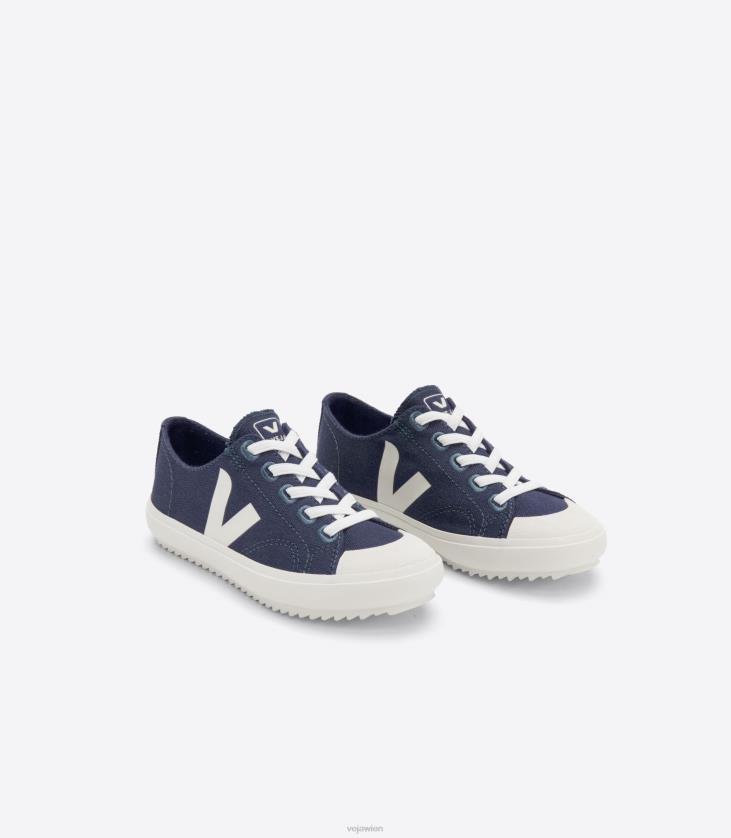 8JL44392Veja Flip elastische Schnürsenkel Canvas Marine Pierre