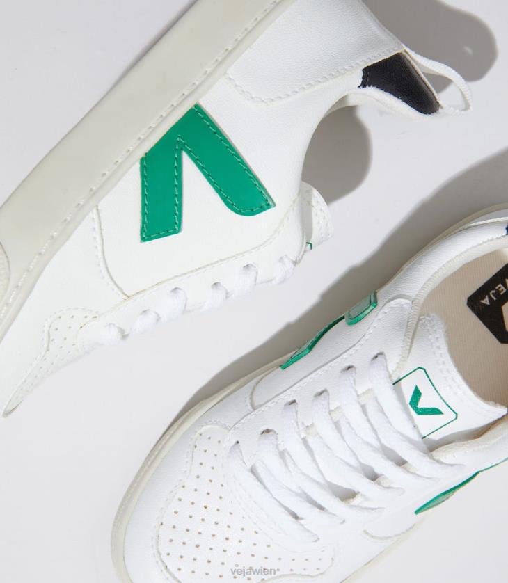 8JL44368Veja V-10 Schnürsenkel CWL Weiß Smaragd Schwarz