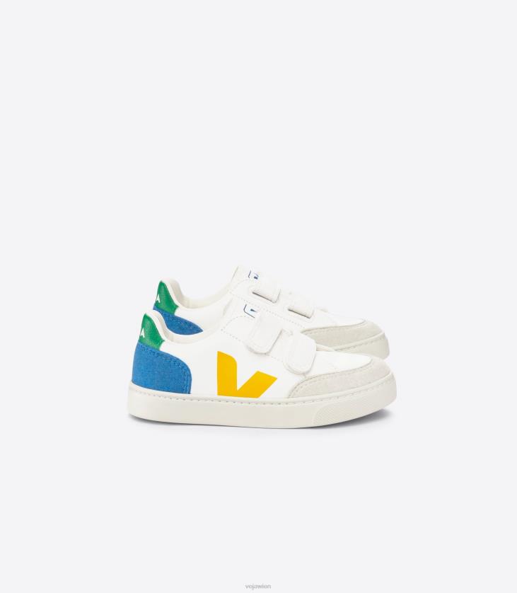 8JL44302Veja V-12 Chromfreies Leder Weiß Multico Indigo