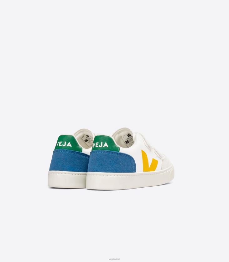 8JL44302Veja V-12 Chromfreies Leder Weiß Multico Indigo