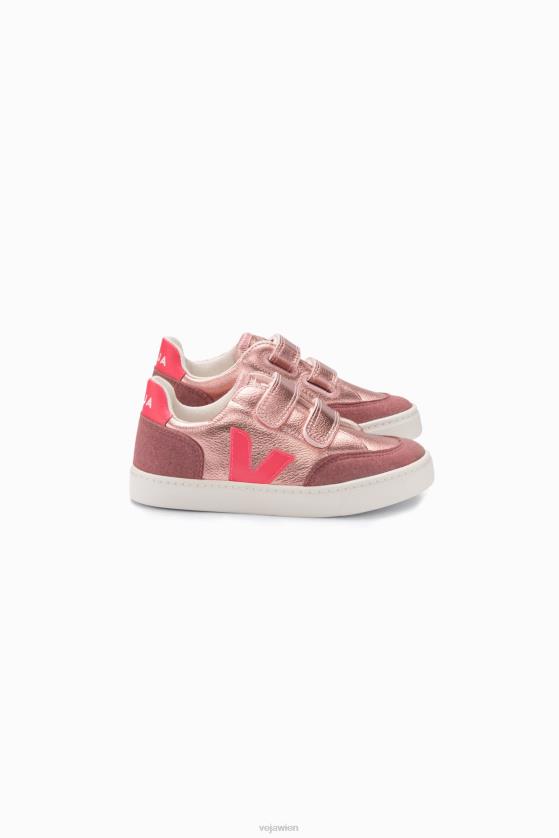 8JL44306Veja V-12 Chromfreies Leder Perlmuttrosa Fluo