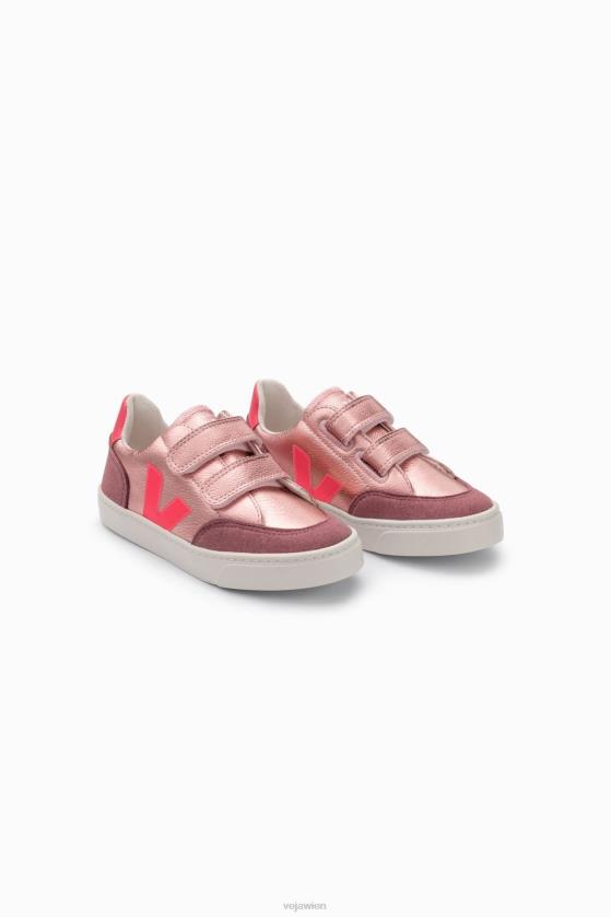 8JL44306Veja V-12 Chromfreies Leder Perlmuttrosa Fluo