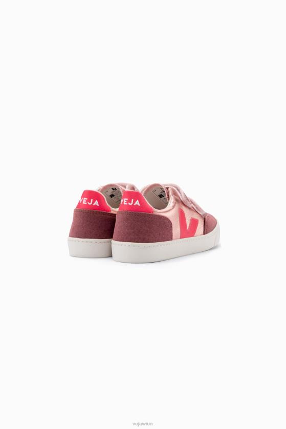 8JL44306Veja V-12 Chromfreies Leder Perlmuttrosa Fluo