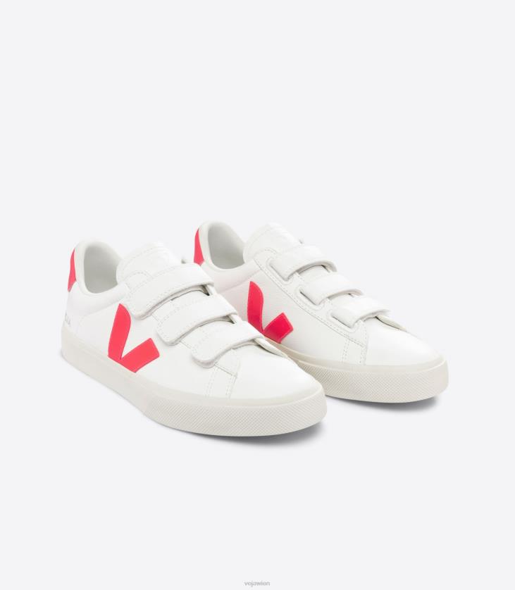 8JL44112Veja Recife chromfreies Leder, weißes Fluo-Rosé
