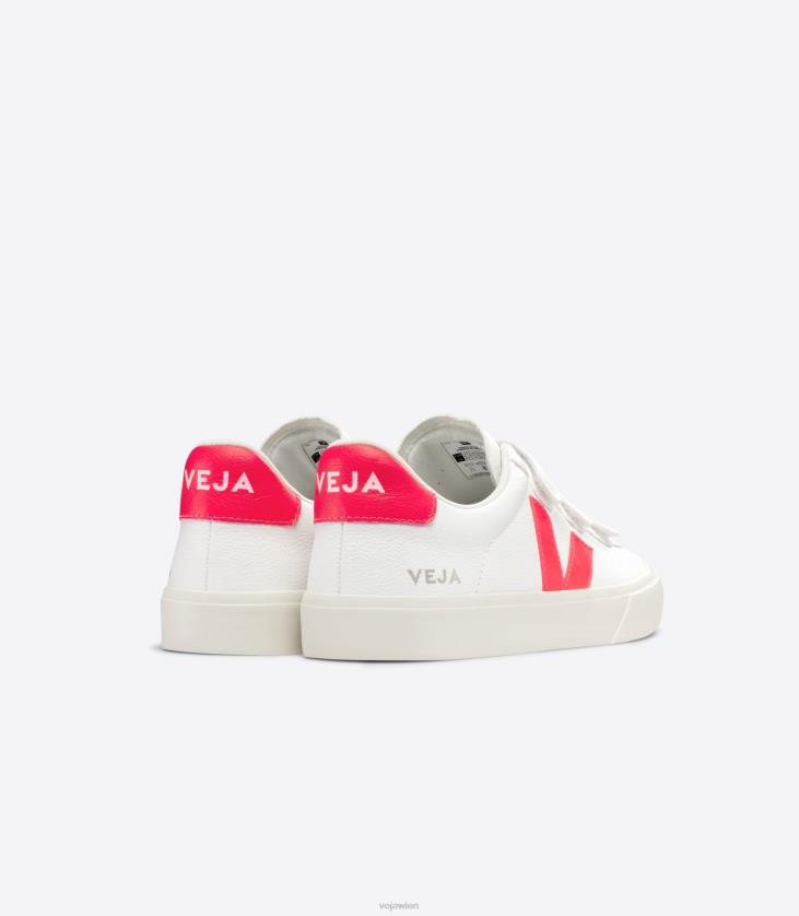 8JL44112Veja Recife chromfreies Leder, weißes Fluo-Rosé