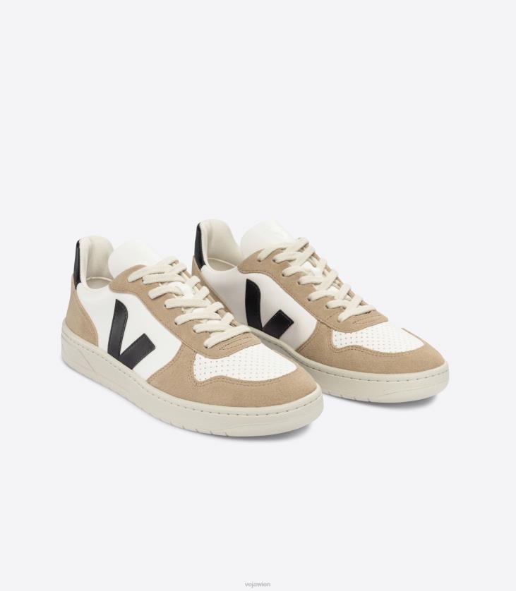 8JL4438Veja V-10 chromfreies Leder, weiß, schwarz, Sahara
